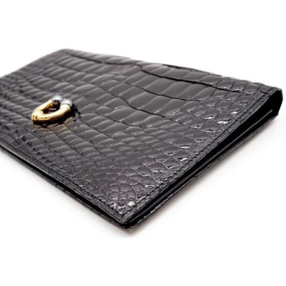 Gucci Vintage Folio Wallet Gold Hardware Crocodile Leather Black - Picture 4 of 9